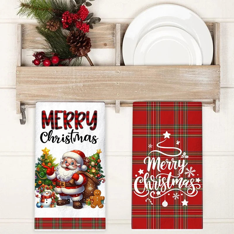 Sada 2 vánočních kuchyňských utěrek – Santa Claus pro sváteční atmosféru