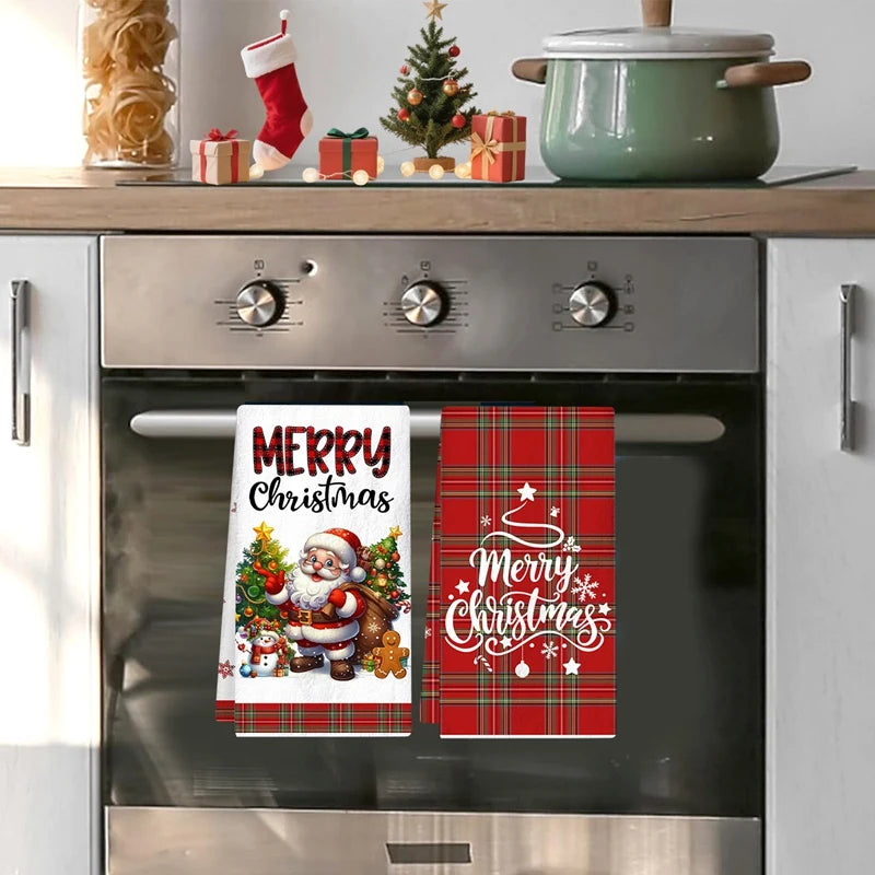Sada 2 vánočních kuchyňských utěrek – Santa Claus pro sváteční atmosféru